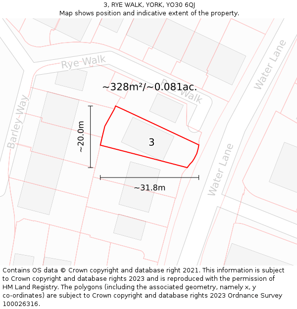 3, RYE WALK, YORK, YO30 6QJ: Plot and title map