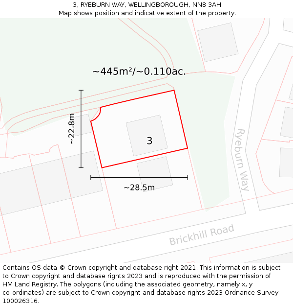 3, RYEBURN WAY, WELLINGBOROUGH, NN8 3AH: Plot and title map