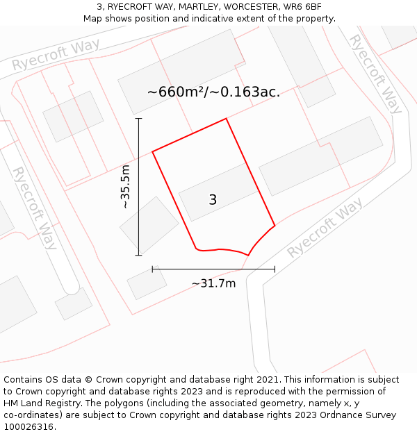 3, RYECROFT WAY, MARTLEY, WORCESTER, WR6 6BF: Plot and title map