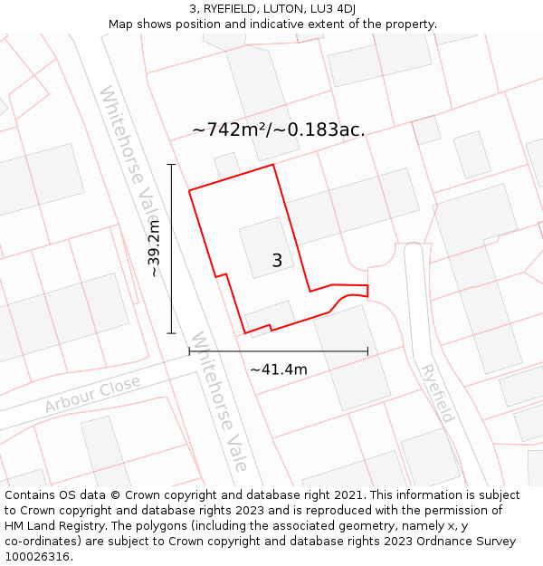 3, RYEFIELD, LUTON, LU3 4DJ: Plot and title map