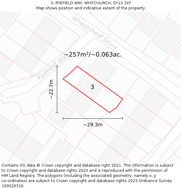 3, RYEFIELD WAY, WHITCHURCH, SY13 1XY: Plot and title map