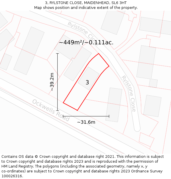 3, RYLSTONE CLOSE, MAIDENHEAD, SL6 3HT: Plot and title map