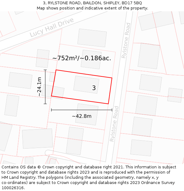 3, RYLSTONE ROAD, BAILDON, SHIPLEY, BD17 5BQ: Plot and title map