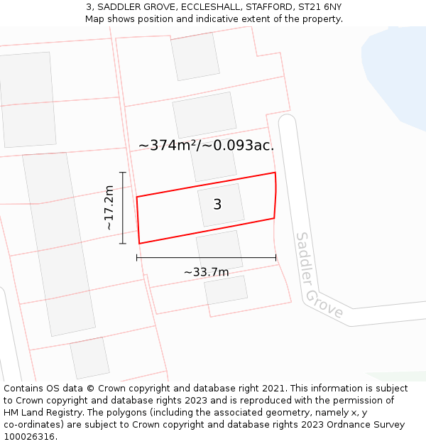 3, SADDLER GROVE, ECCLESHALL, STAFFORD, ST21 6NY: Plot and title map