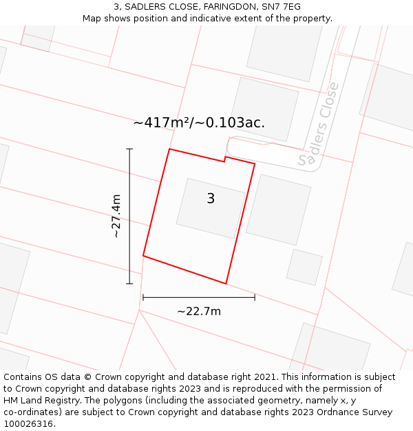 3, SADLERS CLOSE, FARINGDON, SN7 7EG: Plot and title map