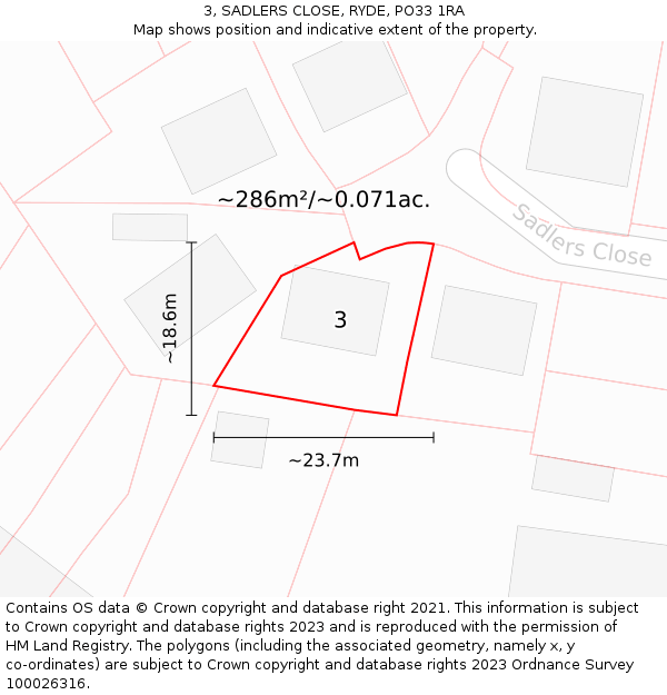 3, SADLERS CLOSE, RYDE, PO33 1RA: Plot and title map