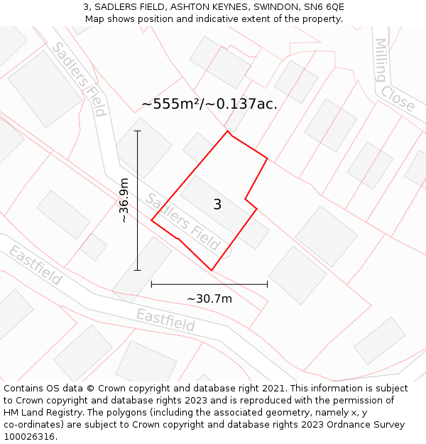 3, SADLERS FIELD, ASHTON KEYNES, SWINDON, SN6 6QE: Plot and title map