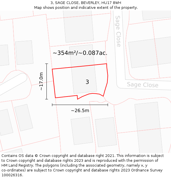 3, SAGE CLOSE, BEVERLEY, HU17 8WH: Plot and title map