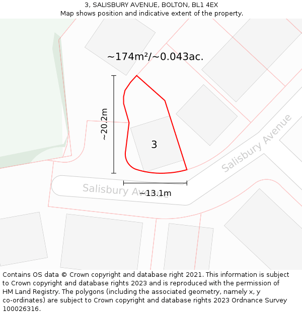 3, SALISBURY AVENUE, BOLTON, BL1 4EX: Plot and title map