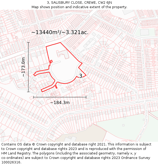 3, SALISBURY CLOSE, CREWE, CW2 6JN: Plot and title map