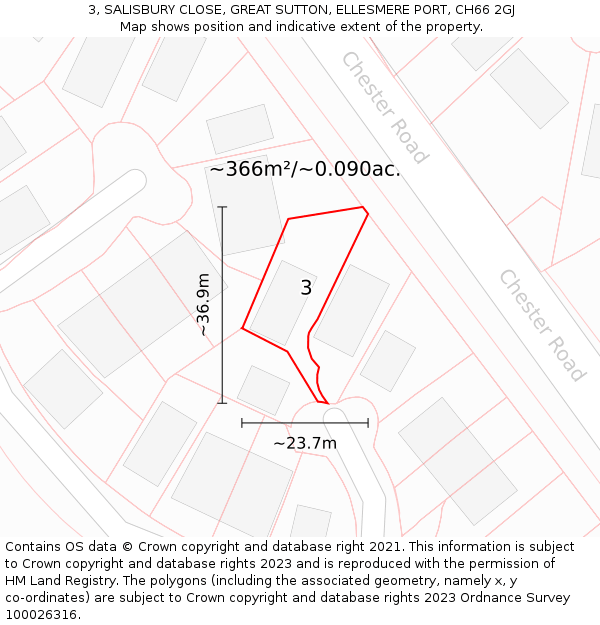 3, SALISBURY CLOSE, GREAT SUTTON, ELLESMERE PORT, CH66 2GJ: Plot and title map