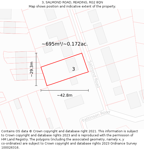 3, SALMOND ROAD, READING, RG2 8QN: Plot and title map