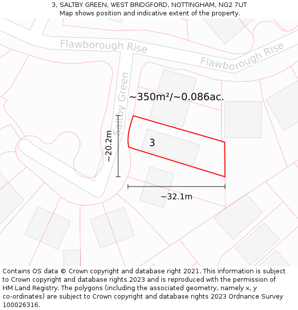 3, SALTBY GREEN, WEST BRIDGFORD, NOTTINGHAM, NG2 7UT: Plot and title map