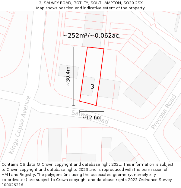 3, SALWEY ROAD, BOTLEY, SOUTHAMPTON, SO30 2SX: Plot and title map