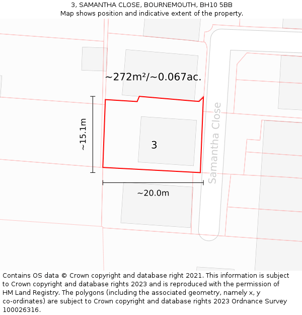 3, SAMANTHA CLOSE, BOURNEMOUTH, BH10 5BB: Plot and title map