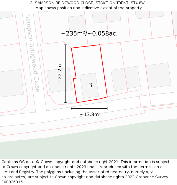 3, SAMPSON BRIDGWOOD CLOSE, STOKE-ON-TRENT, ST4 8WH: Plot and title map