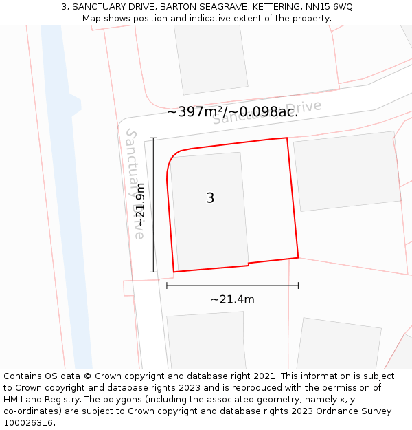 3, SANCTUARY DRIVE, BARTON SEAGRAVE, KETTERING, NN15 6WQ: Plot and title map