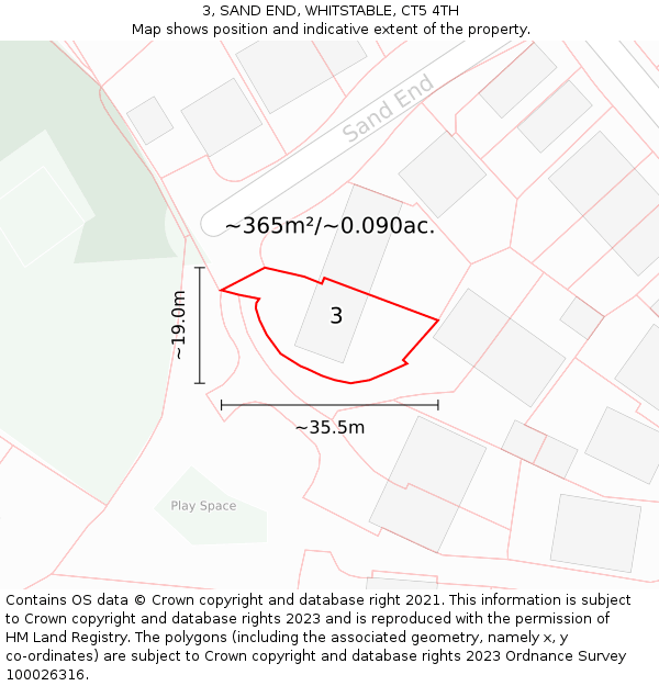 3, SAND END, WHITSTABLE, CT5 4TH: Plot and title map