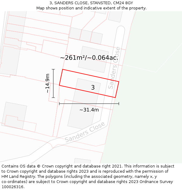 3, SANDERS CLOSE, STANSTED, CM24 8GY: Plot and title map