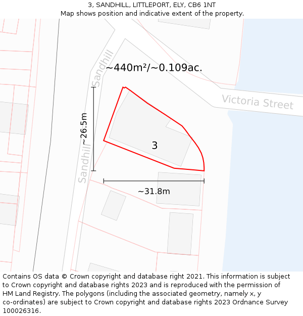 3, SANDHILL, LITTLEPORT, ELY, CB6 1NT: Plot and title map