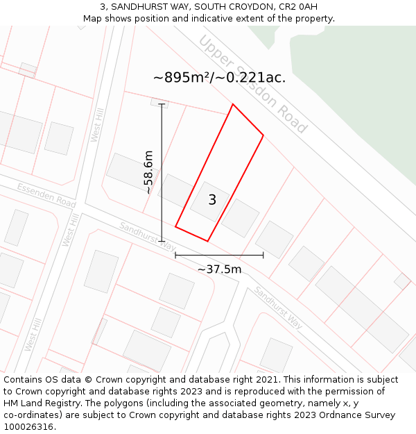 3, SANDHURST WAY, SOUTH CROYDON, CR2 0AH: Plot and title map