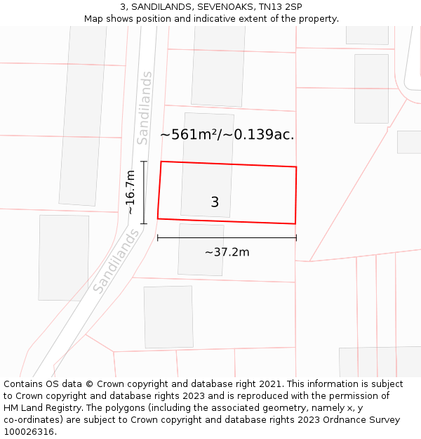 3, SANDILANDS, SEVENOAKS, TN13 2SP: Plot and title map