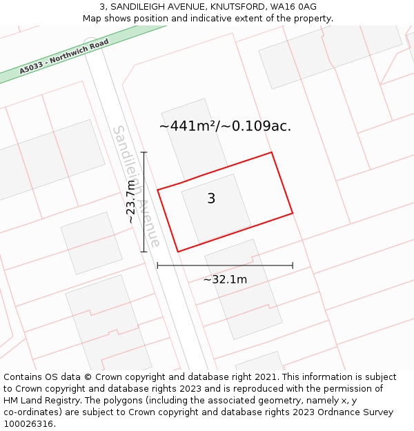 3, SANDILEIGH AVENUE, KNUTSFORD, WA16 0AG: Plot and title map