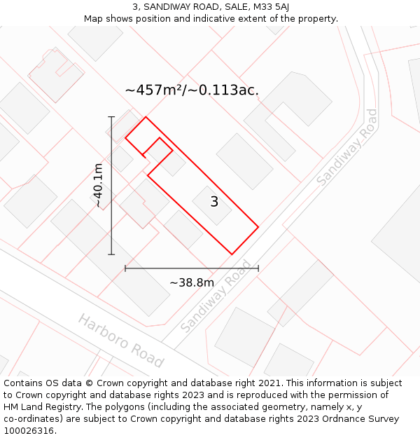 3, SANDIWAY ROAD, SALE, M33 5AJ: Plot and title map