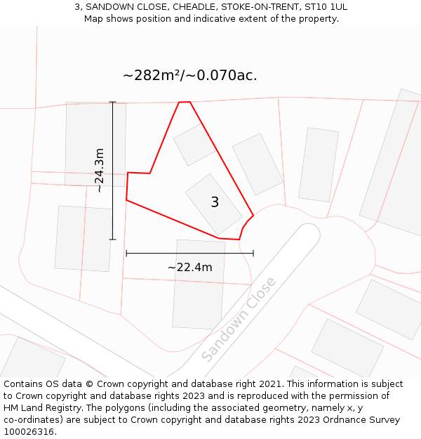 3, SANDOWN CLOSE, CHEADLE, STOKE-ON-TRENT, ST10 1UL: Plot and title map