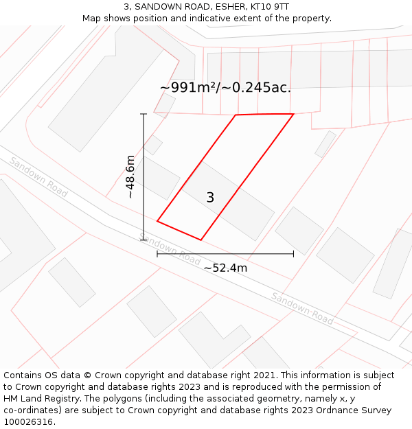 3, SANDOWN ROAD, ESHER, KT10 9TT: Plot and title map