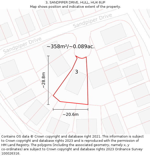 3, SANDPIPER DRIVE, HULL, HU4 6UP: Plot and title map