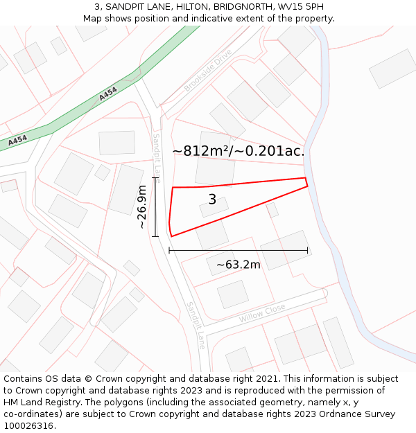 3, SANDPIT LANE, HILTON, BRIDGNORTH, WV15 5PH: Plot and title map