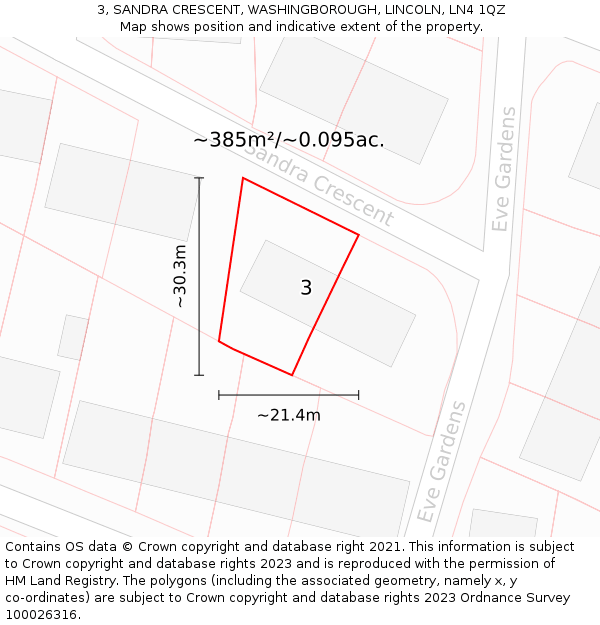 3, SANDRA CRESCENT, WASHINGBOROUGH, LINCOLN, LN4 1QZ: Plot and title map
