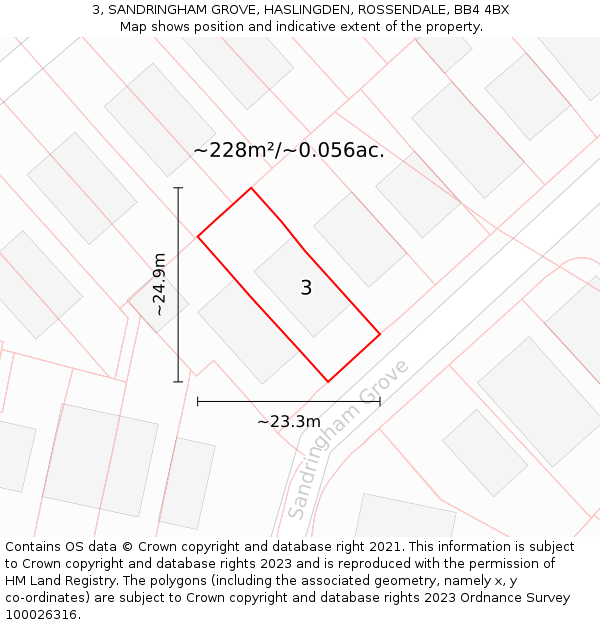 3, SANDRINGHAM GROVE, HASLINGDEN, ROSSENDALE, BB4 4BX: Plot and title map