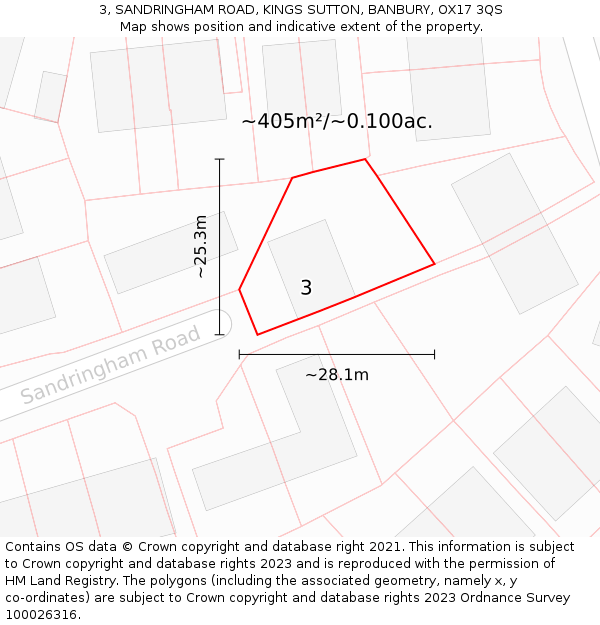 3, SANDRINGHAM ROAD, KINGS SUTTON, BANBURY, OX17 3QS: Plot and title map