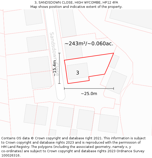 3, SANDSDOWN CLOSE, HIGH WYCOMBE, HP12 4FA: Plot and title map
