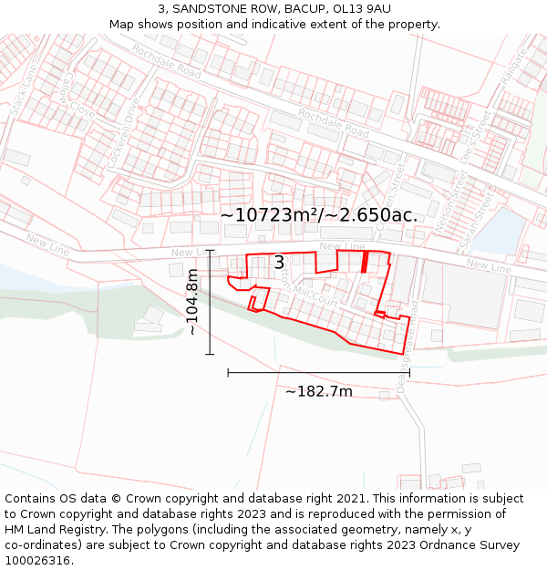 3, SANDSTONE ROW, BACUP, OL13 9AU: Plot and title map