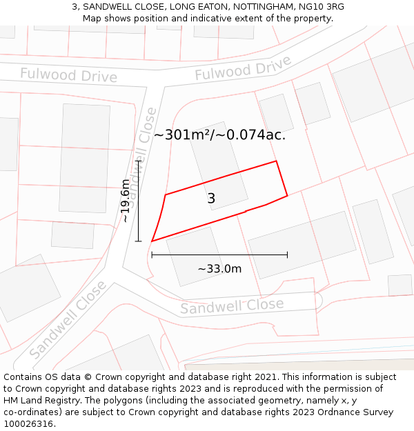 3, SANDWELL CLOSE, LONG EATON, NOTTINGHAM, NG10 3RG: Plot and title map