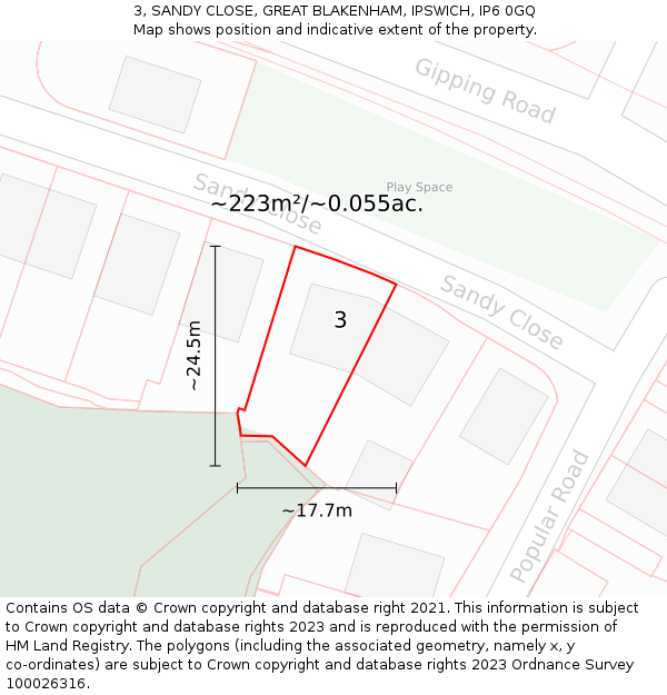 3, SANDY CLOSE, GREAT BLAKENHAM, IPSWICH, IP6 0GQ: Plot and title map