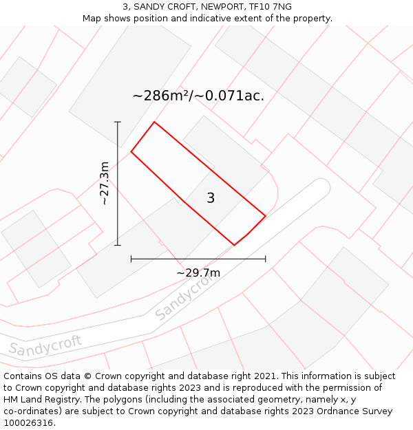 3, SANDY CROFT, NEWPORT, TF10 7NG: Plot and title map