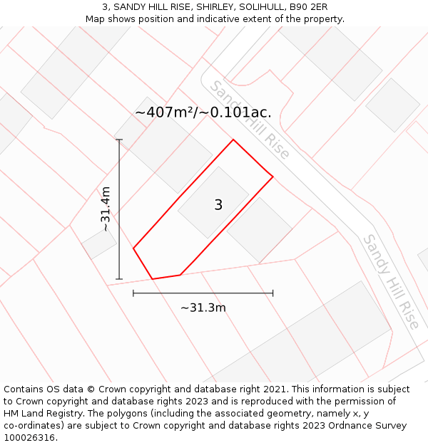 3, SANDY HILL RISE, SHIRLEY, SOLIHULL, B90 2ER: Plot and title map