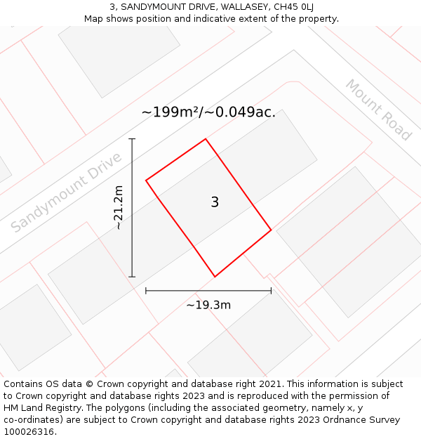 3, SANDYMOUNT DRIVE, WALLASEY, CH45 0LJ: Plot and title map