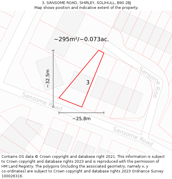 3, SANSOME ROAD, SHIRLEY, SOLIHULL, B90 2BJ: Plot and title map