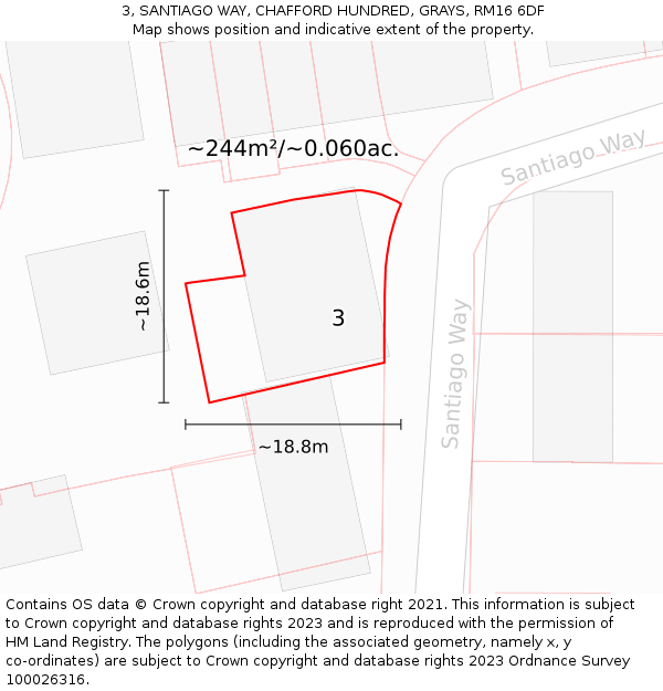 3, SANTIAGO WAY, CHAFFORD HUNDRED, GRAYS, RM16 6DF: Plot and title map