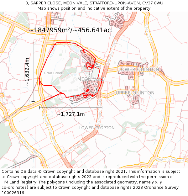 3, SAPPER CLOSE, MEON VALE, STRATFORD-UPON-AVON, CV37 8WU: Plot and title map