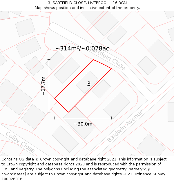 3, SARTFIELD CLOSE, LIVERPOOL, L16 3GN: Plot and title map