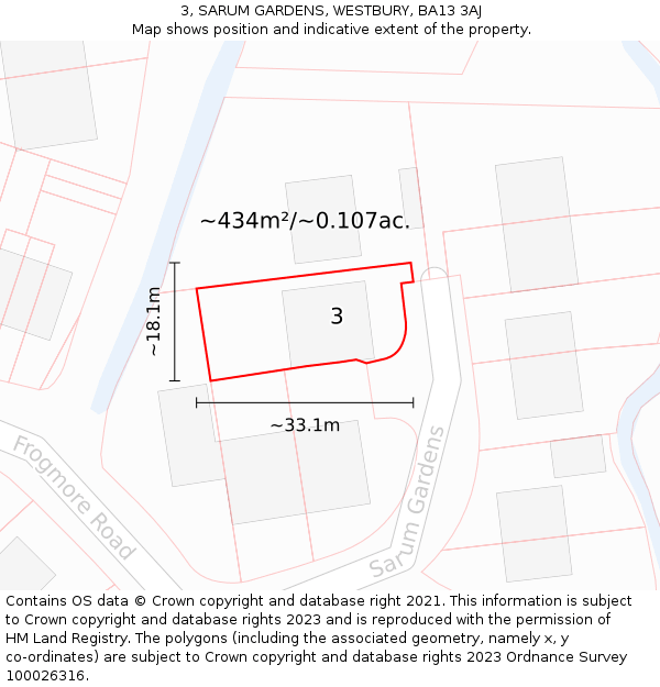 3, SARUM GARDENS, WESTBURY, BA13 3AJ: Plot and title map