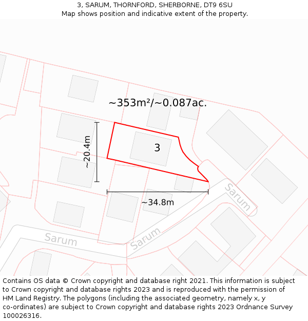 3, SARUM, THORNFORD, SHERBORNE, DT9 6SU: Plot and title map