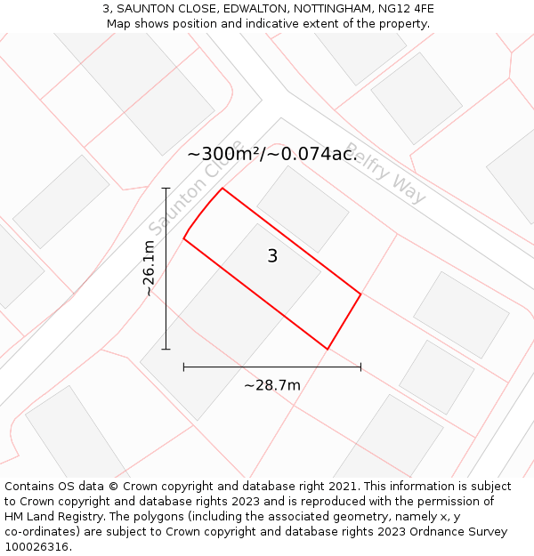 3, SAUNTON CLOSE, EDWALTON, NOTTINGHAM, NG12 4FE: Plot and title map