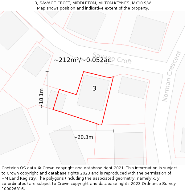 3, SAVAGE CROFT, MIDDLETON, MILTON KEYNES, MK10 9JW: Plot and title map